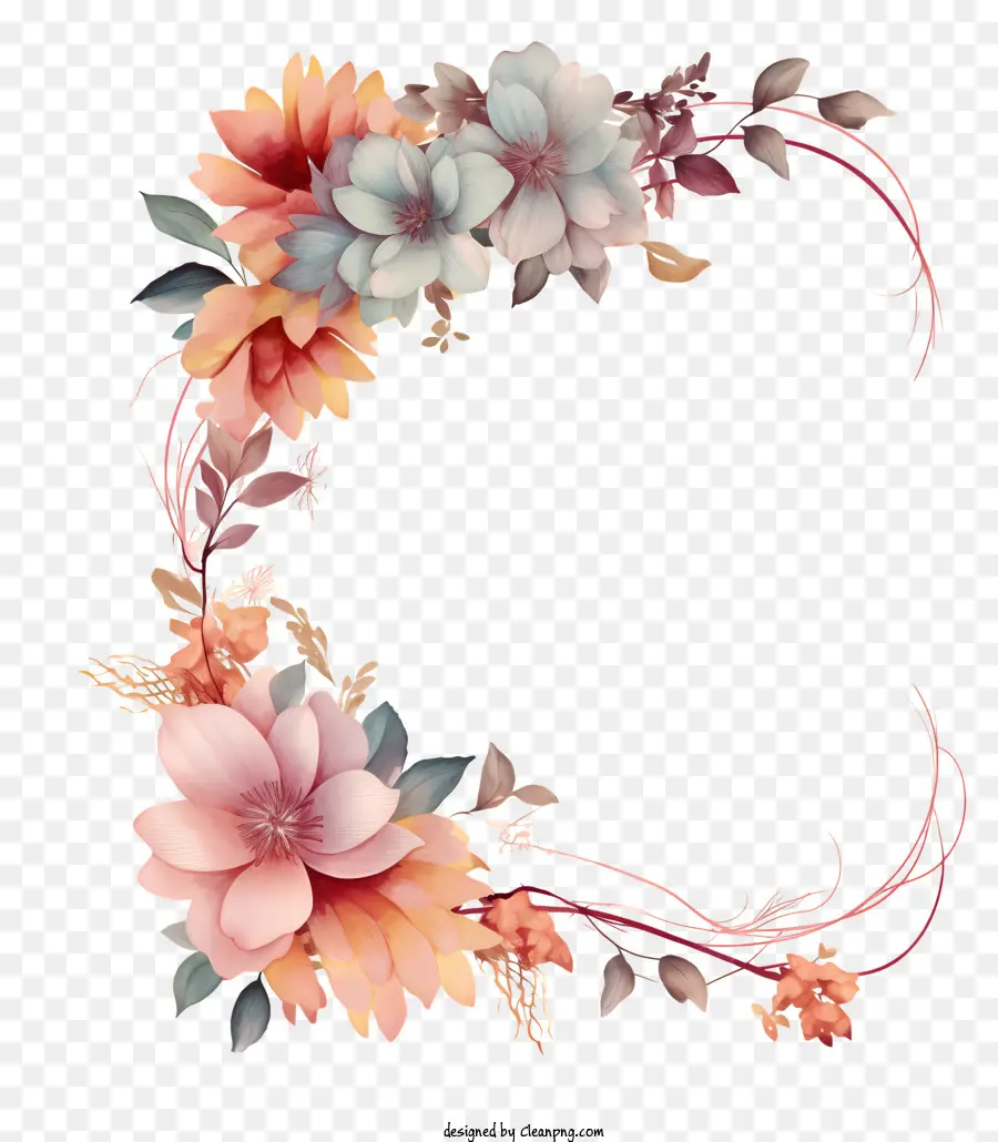 Diseño De Letras Florales，Black Background PNG