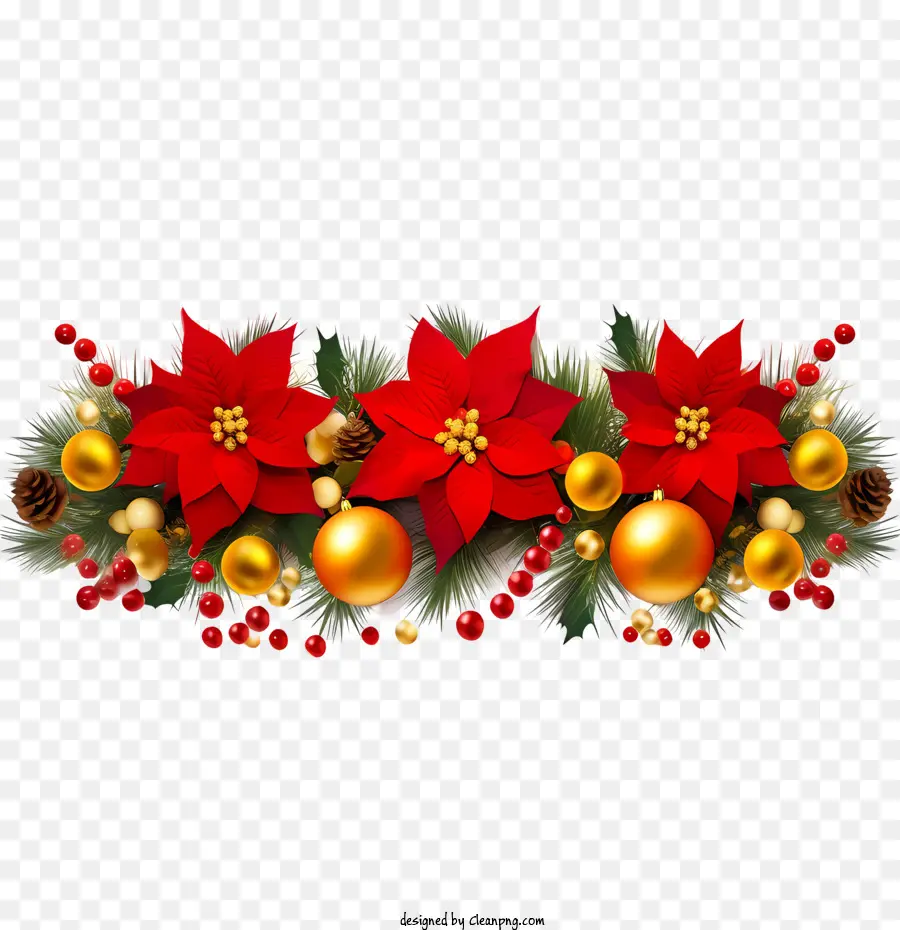 Borde De Flores De Poinsettia，La Navidad PNG