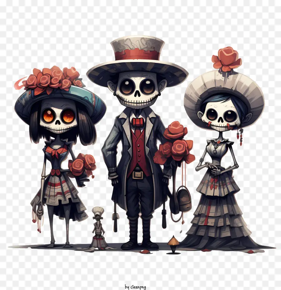 Dia De Muertos，Familia Con Maquillaje De Calavera De Azúcar PNG