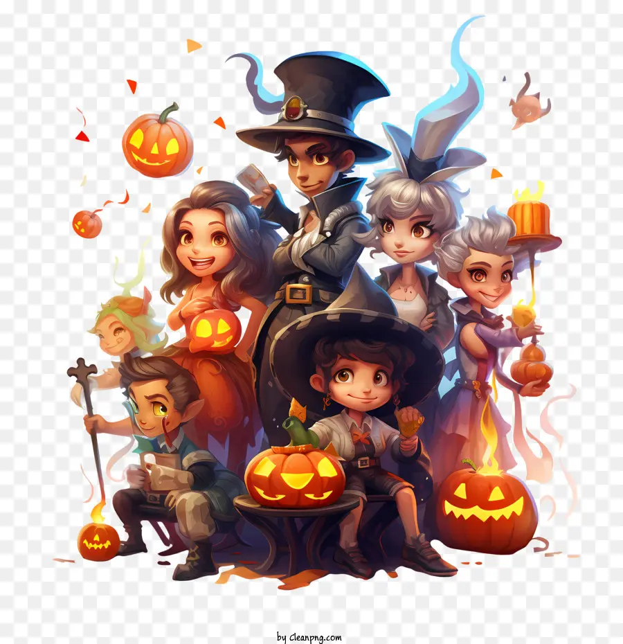 Fiesta De Halloween，Grupo De Personajes Disfrazados De Halloween PNG