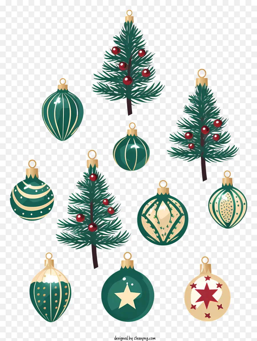 Decoraciones De Navidad，Adornos Verdes Y Dorados PNG