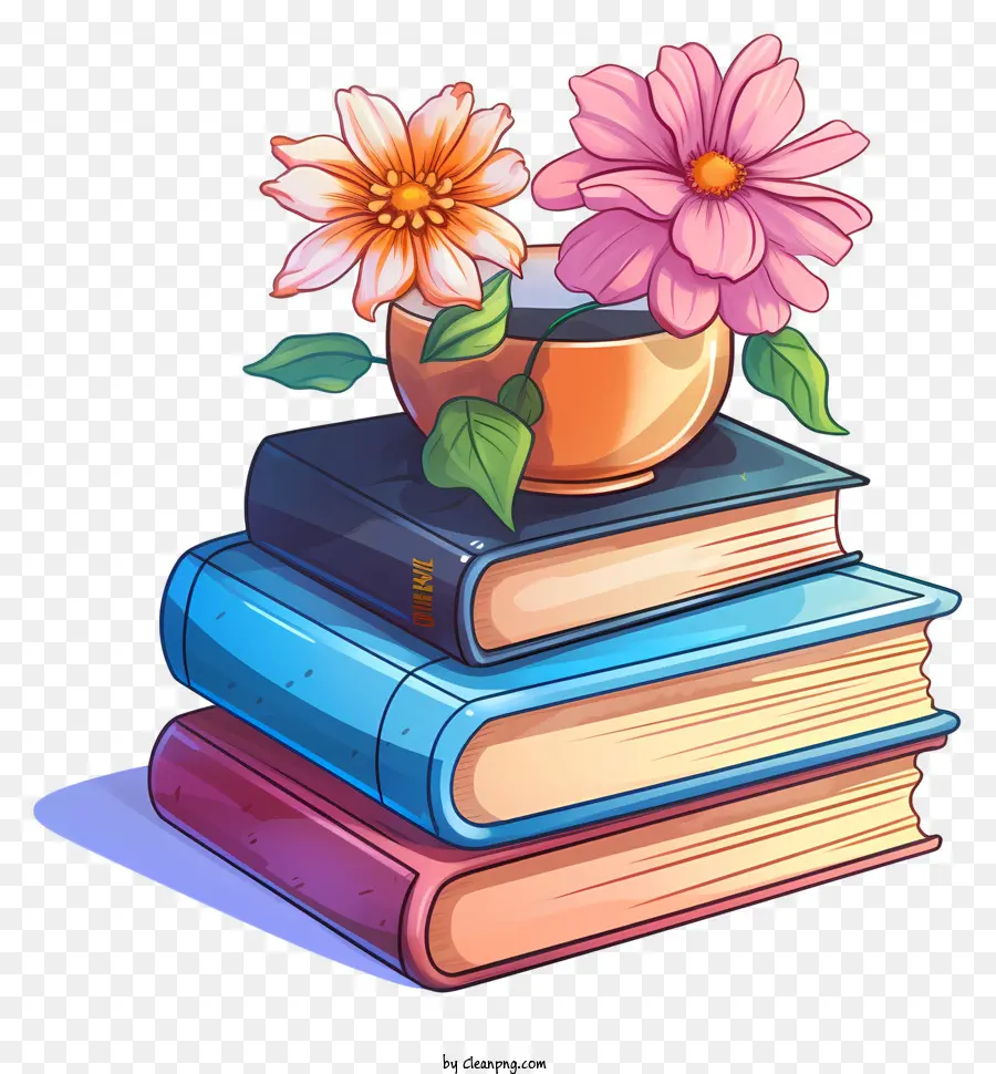 Libros，Libros Y Flores PNG