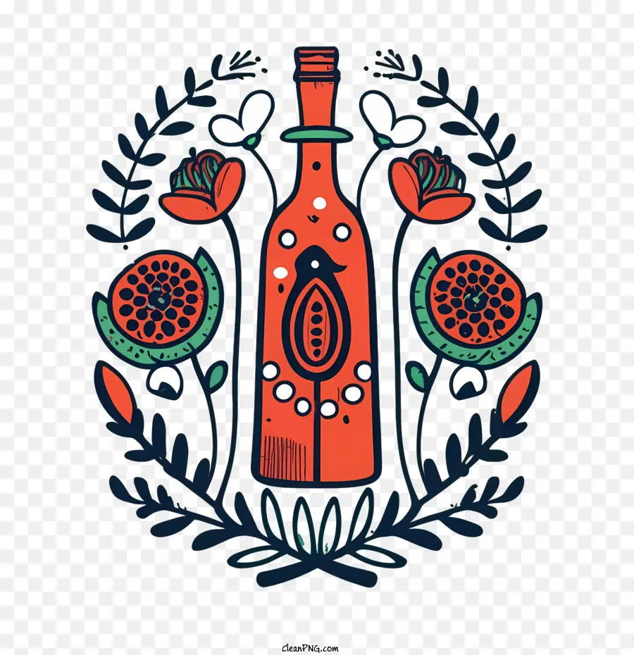 Botella De Vino，Flores PNG