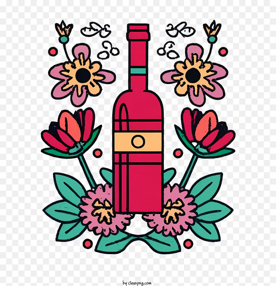 Botella De Vino，Flores PNG