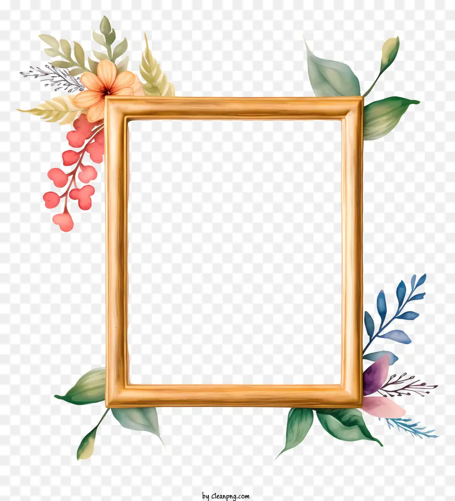 Wooden Frame，Las Flores Y Las Hojas PNG