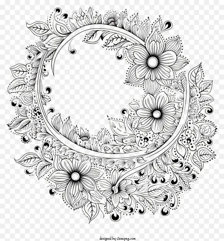 Floral Corona，Dibujo En Blanco Y Negro PNG