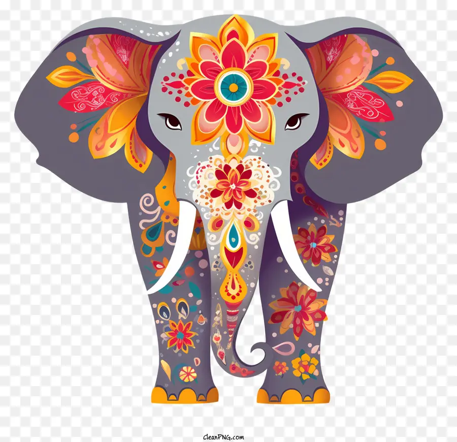 Diseños Florales En Elefante，Elefante De Orejas Largas PNG