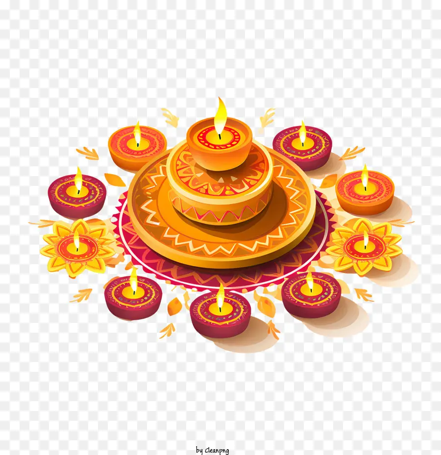 Diwali Rangoli Y Diyas，Lámparas De Diwali PNG