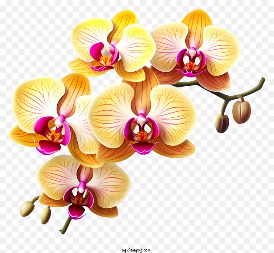 Orquídeas Amarillas，Black Background PNG