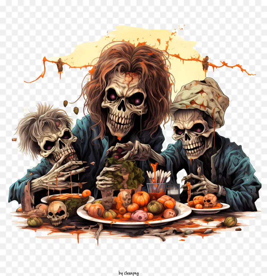 Fiesta De Halloween，Esqueletos Comiendo PNG