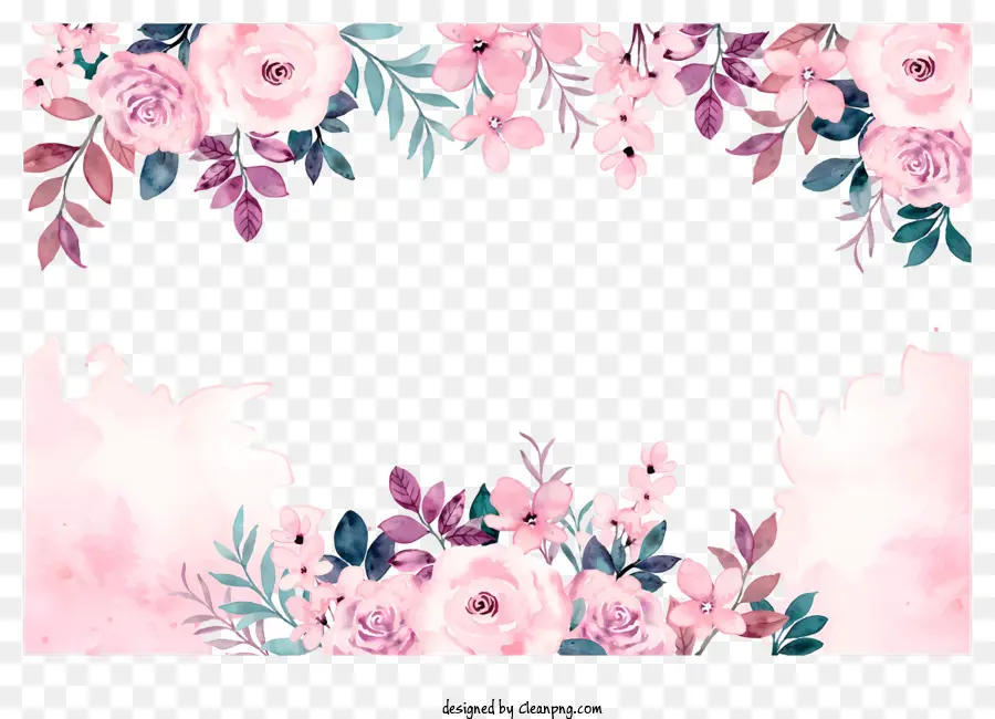 Marco Floral，Tonos Rosados ​​y Azules PNG