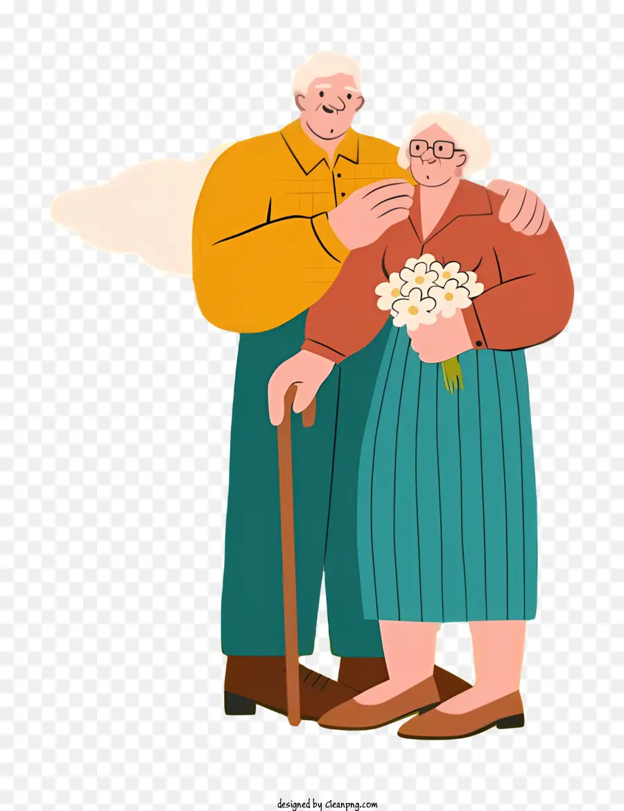 Pareja De Ancianos，Pareja De Ancianos Con Flores PNG