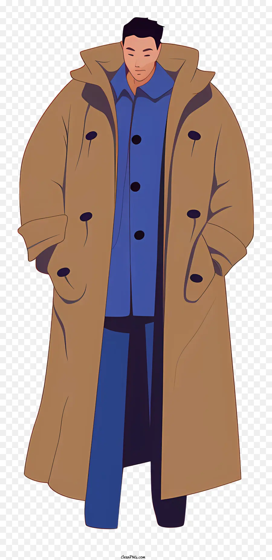 Hombre En Gabardina Marrón，Camisa Azul PNG