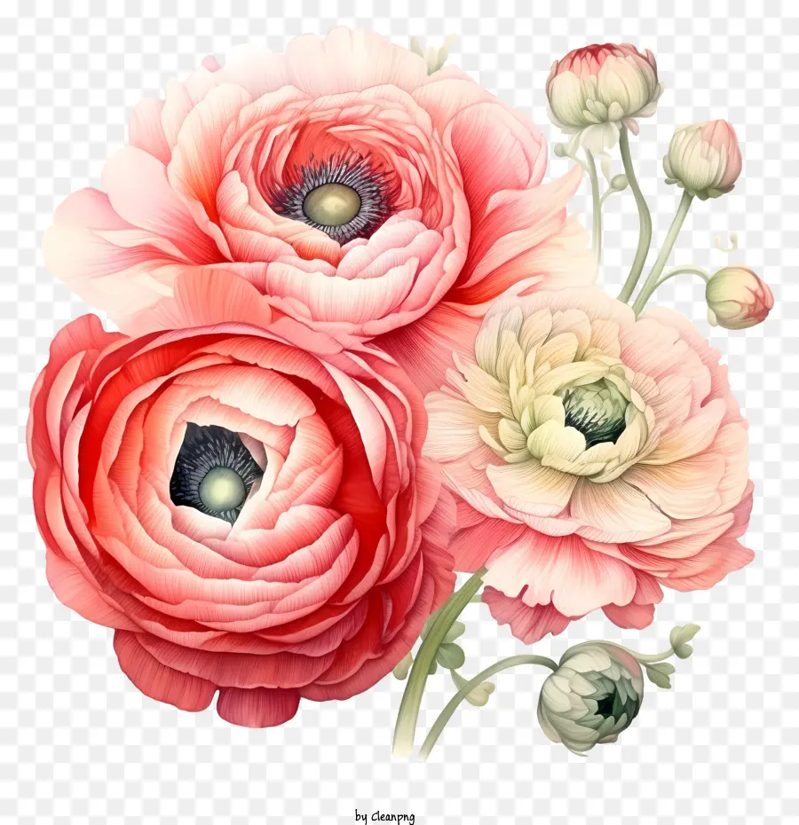 Acuarela Ramo，Flores Blancas Y Rosas PNG