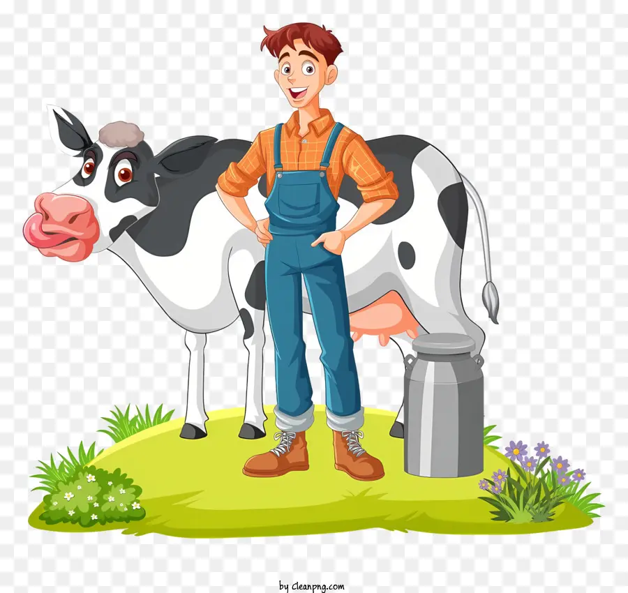 Hombre En El Mono，Vaca En El Campo PNG