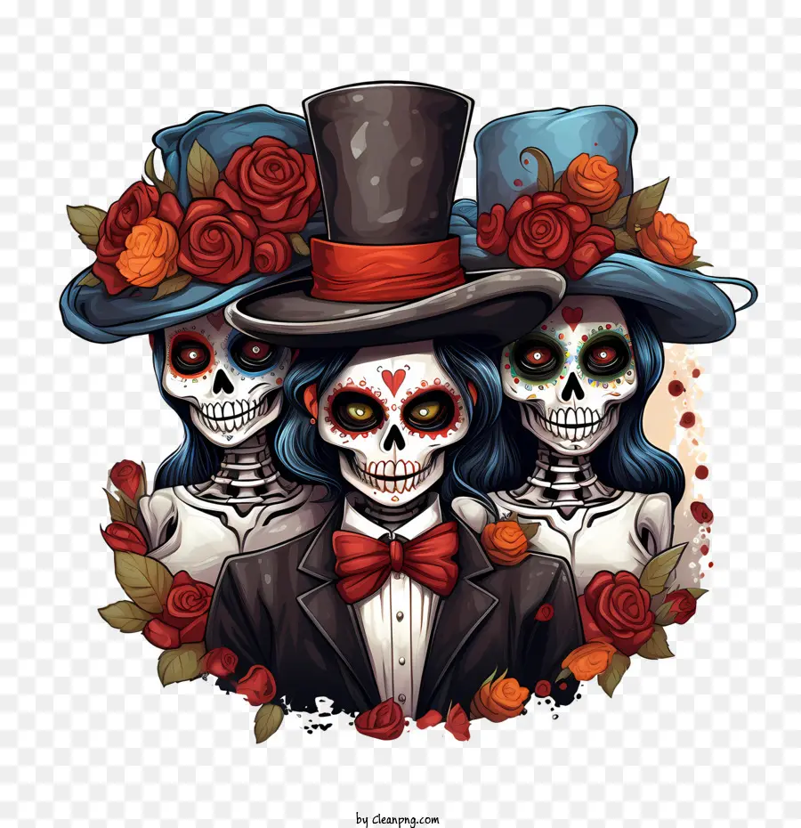 Día De Los Muertos，Calaveras De Colores PNG