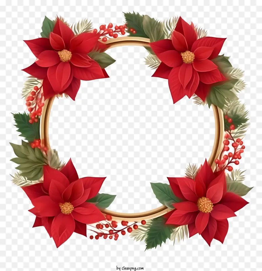 Corona De Flores De Poinsettia，Corona De Navidad PNG