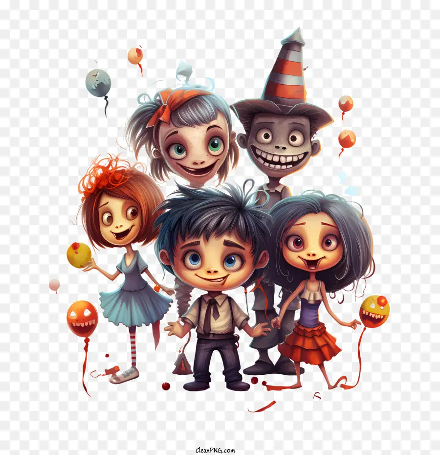 Fiesta De Halloween，Grupo De Personajes De Dibujos Animados PNG