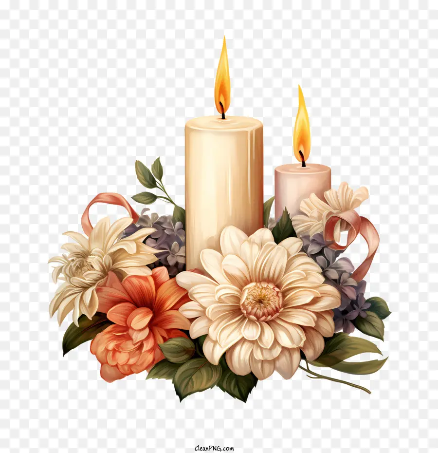 Día De Los Difuntos，Velas Y Flores PNG