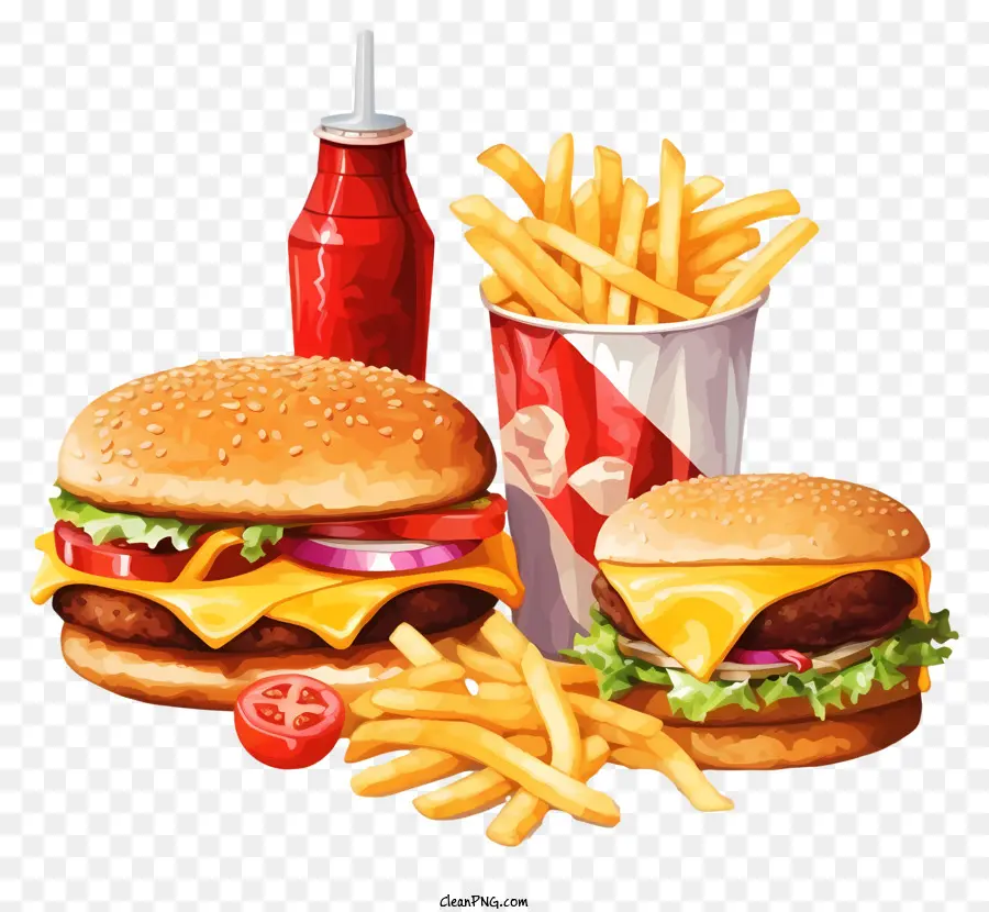 Hamburguesas，Hamburguesa Y Papas Fritas PNG