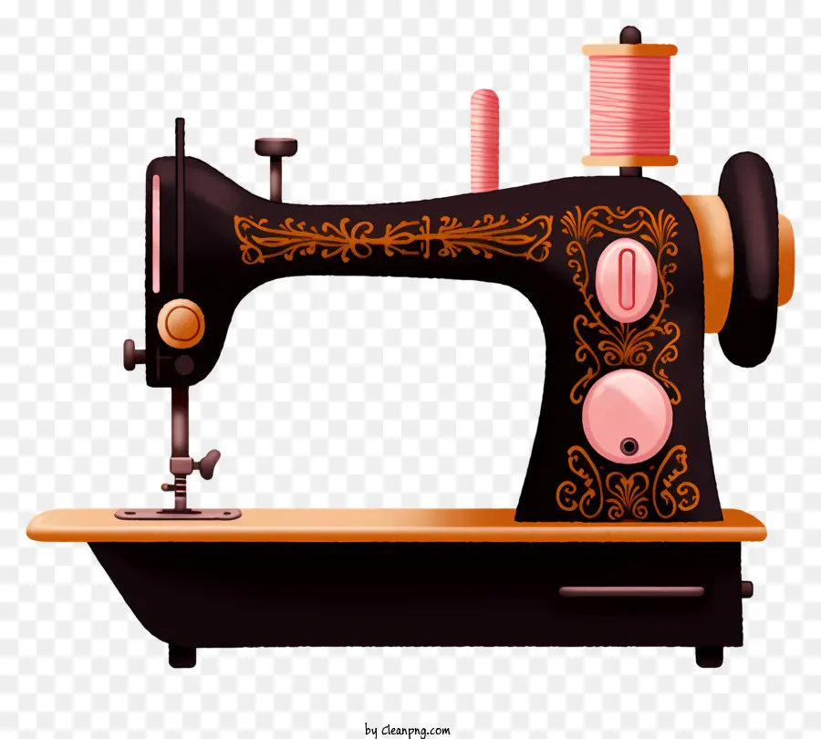 Negro De La Máquina De Coser，Bordados De Oro PNG