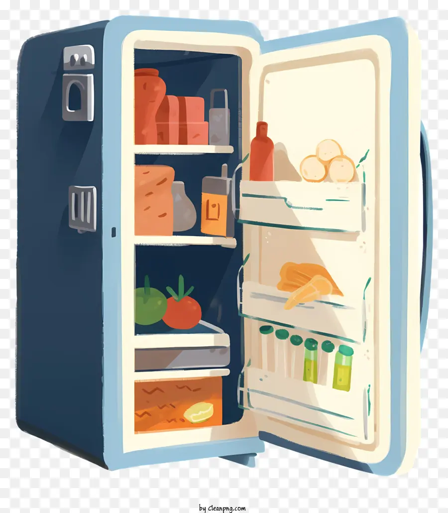 Refrigerador Azul，Abrir El Refrigerador PNG