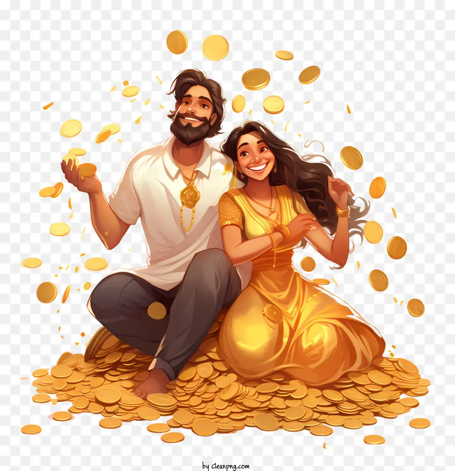 Dhanteras，Pareja Con Monedas De Oro PNG