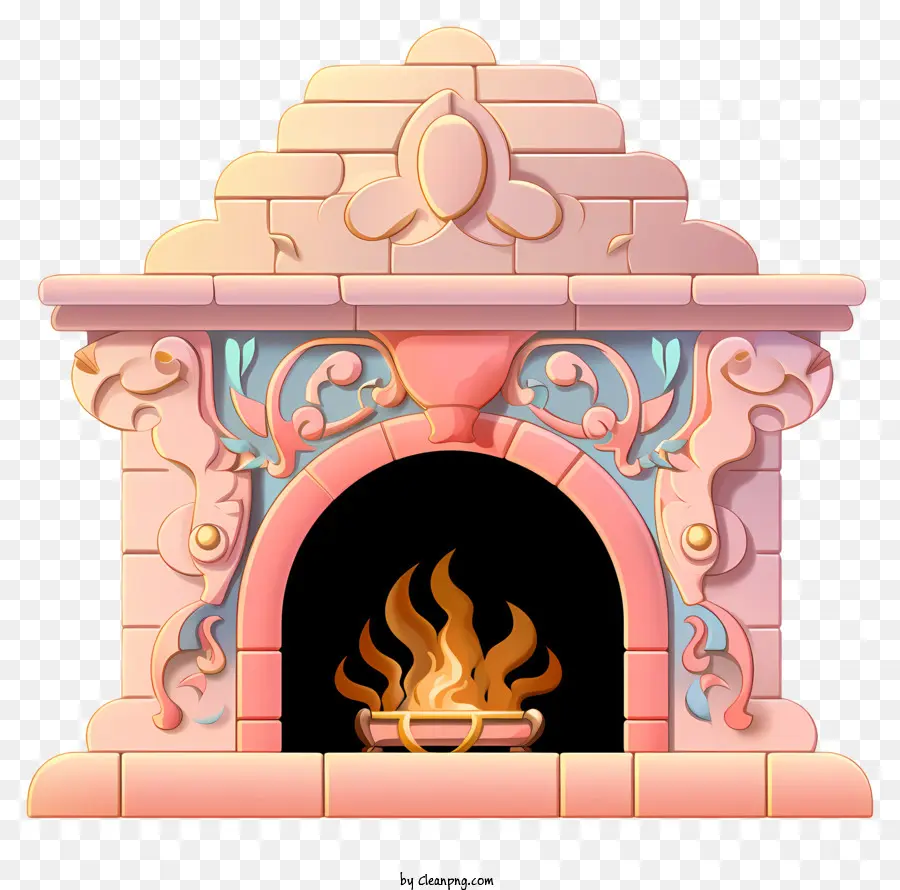 Chimenea Rosa Y Dorada，Patrón Floral PNG