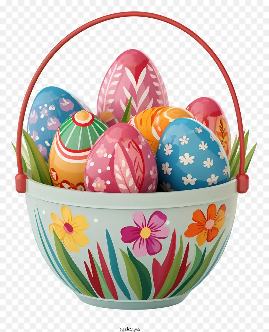 Canasta De Pascua，Huevos Pintados A Mano PNG