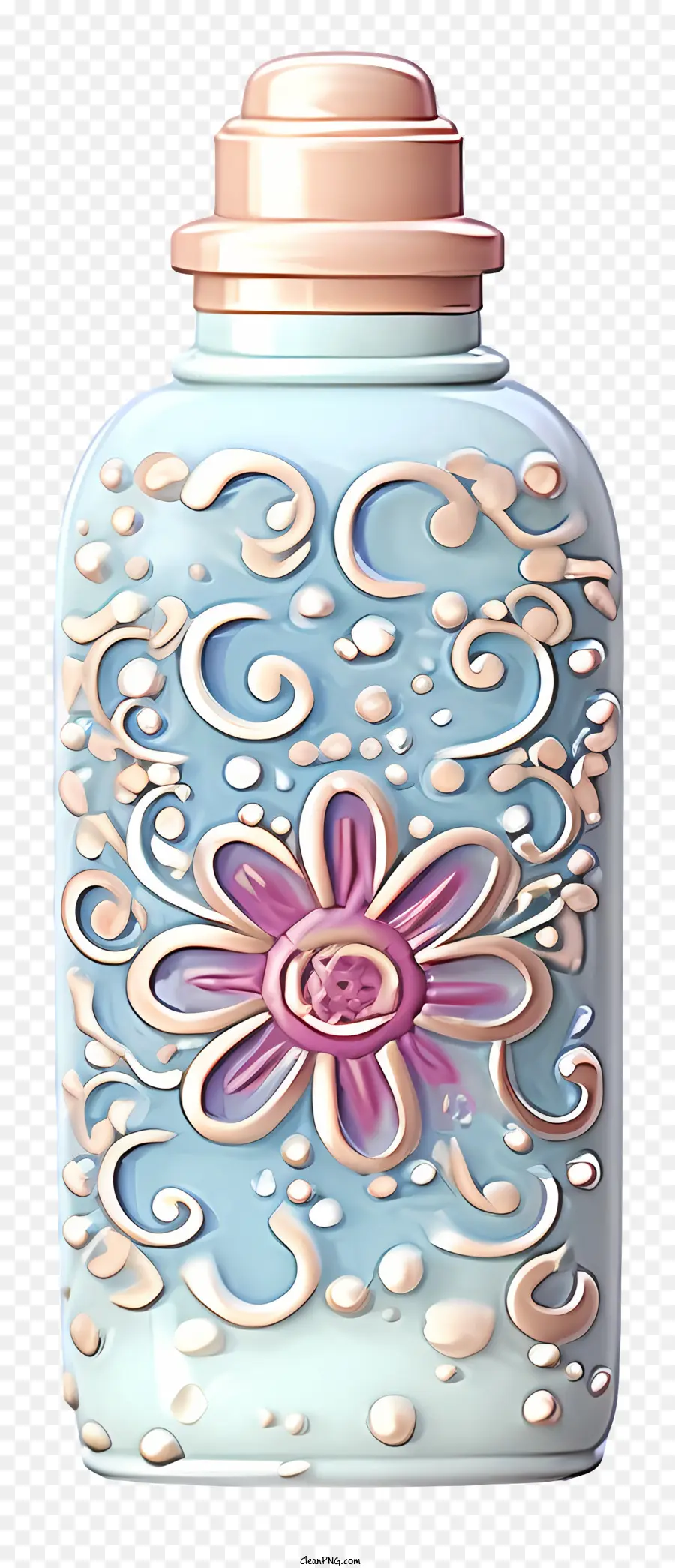 Jarrón De Cristal Azul，Diseño Floral Rosa Y Blanco PNG