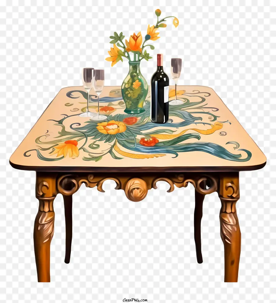 Diseño Floral，Mesa De Madera PNG