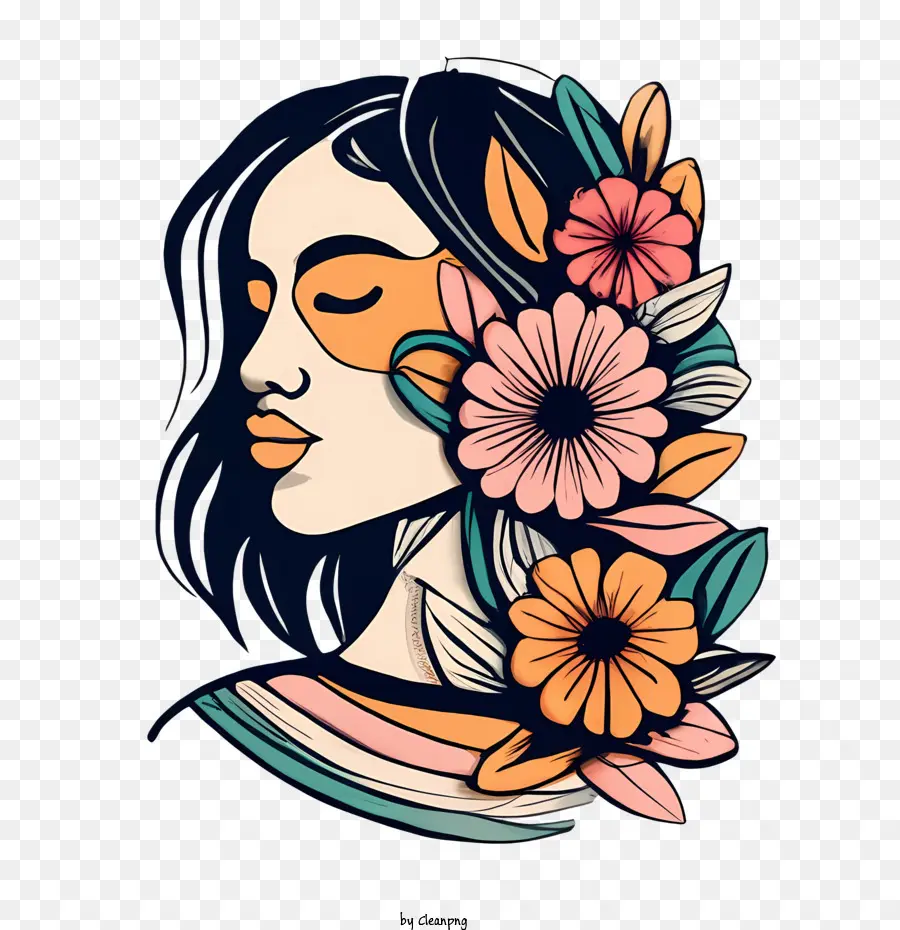 Cara De Mujer，Mujer Con Flores PNG