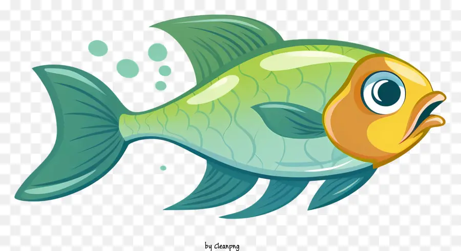 Pescado Verde，Pez De Dibujos Animados Con Corazón PNG