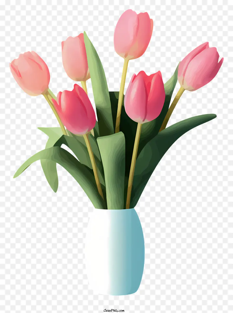 Tulipanes Rosados，Hojas Verdes PNG