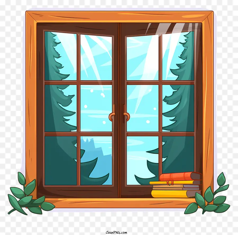 Ventana Con árboles Afuera，Nieve En El Suelo PNG