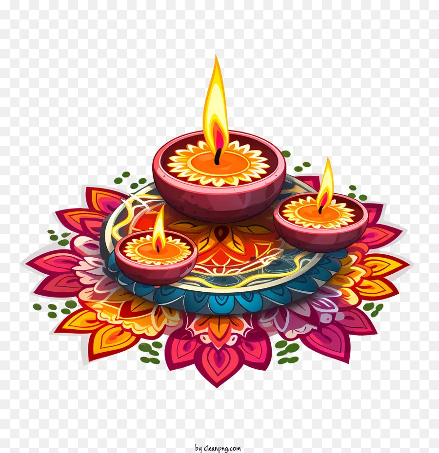 Diwali Rangoli Y Diyas，Velas De Colores PNG