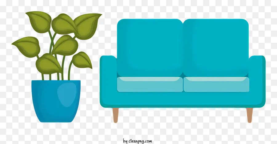Sofá Azul，Planta En Maceta PNG