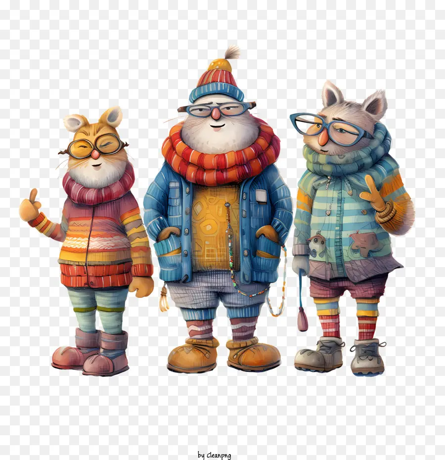 Disfraz De Invierno Animal，Tres Lindos Animales Vestidos De Invierno PNG