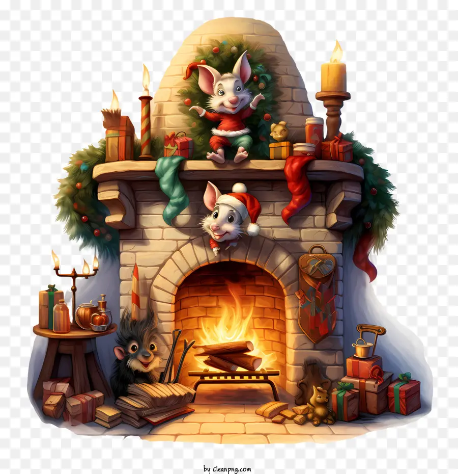 La Navidad Chimenea，Ratón PNG