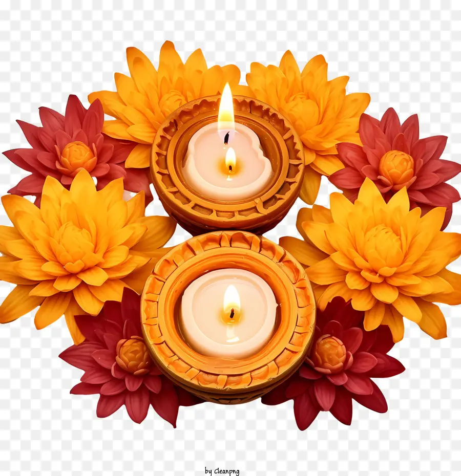 Diwali Diya，Arreglo Floral PNG