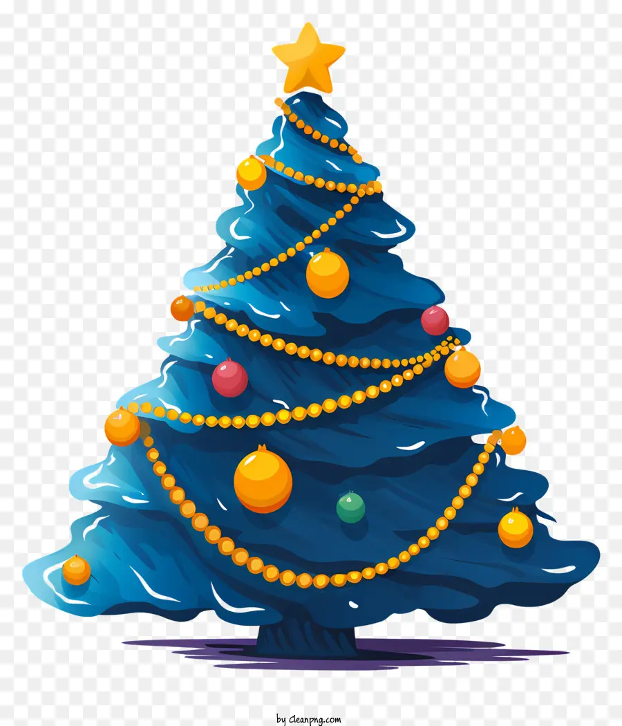 Azul árbol De Navidad，Adornos Amarillos Y Rojos PNG