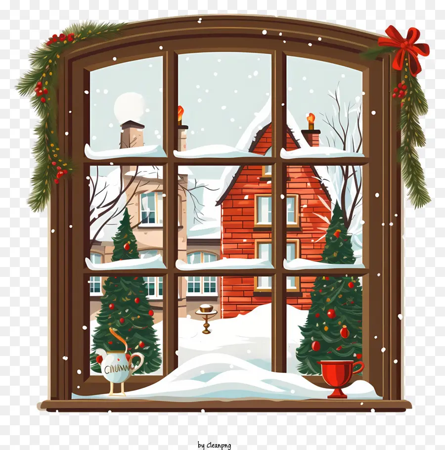 Paisaje Nevado，Ventana De Navidad PNG