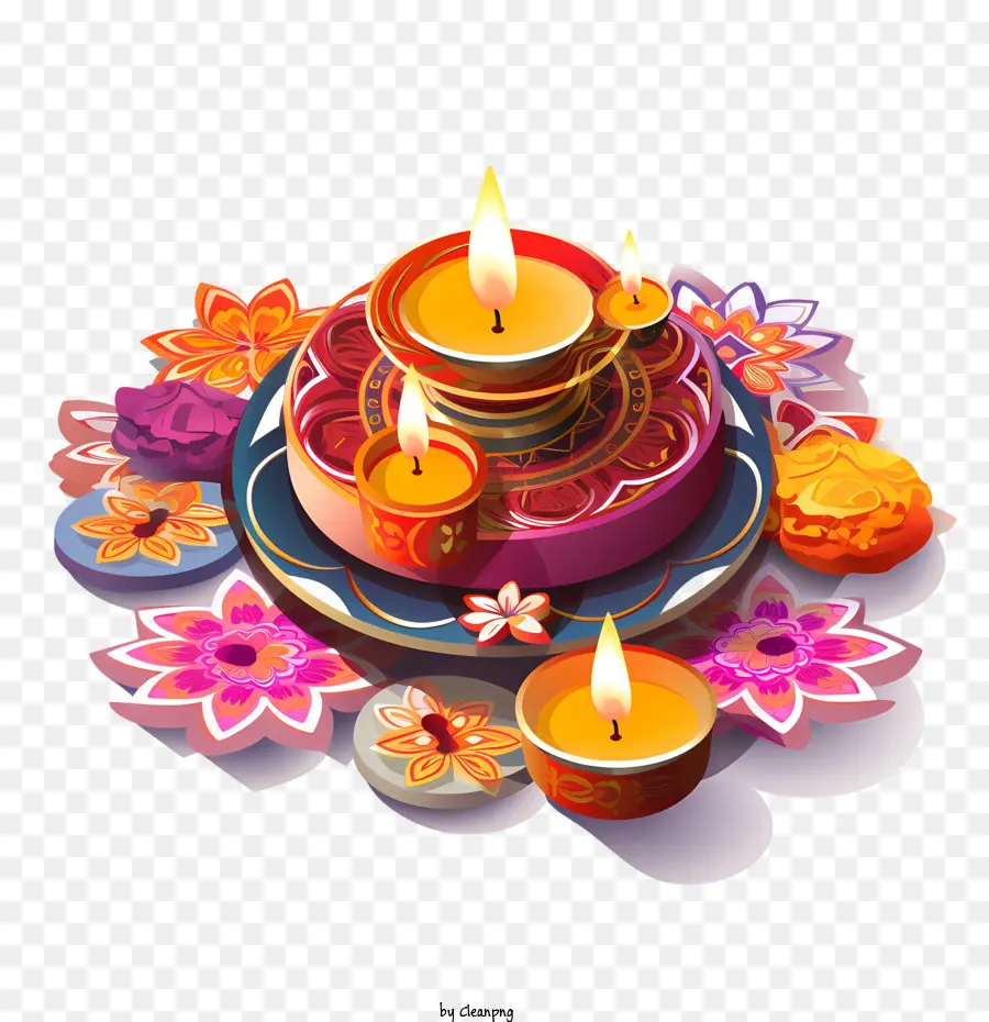 Diwali Rangoli Y Diyas，Diya PNG