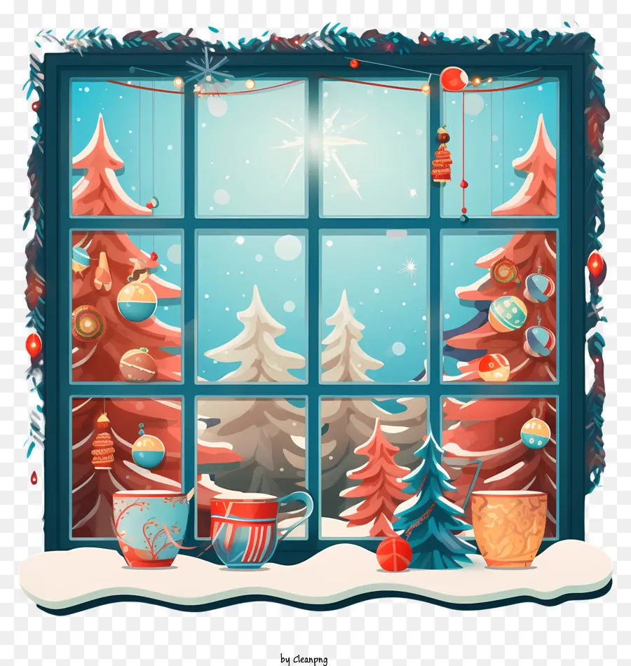 Escena De Invierno，Ventana De Navidad PNG