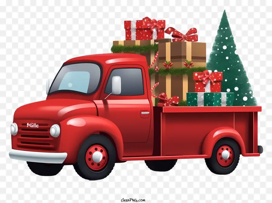 Camioneta Roja，Christmas Presenta PNG