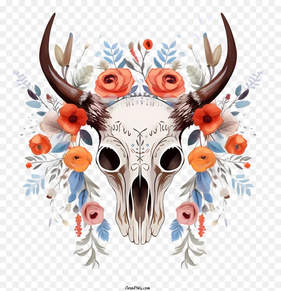 Cráneo De Ciervo，Calavera Con Flores PNG