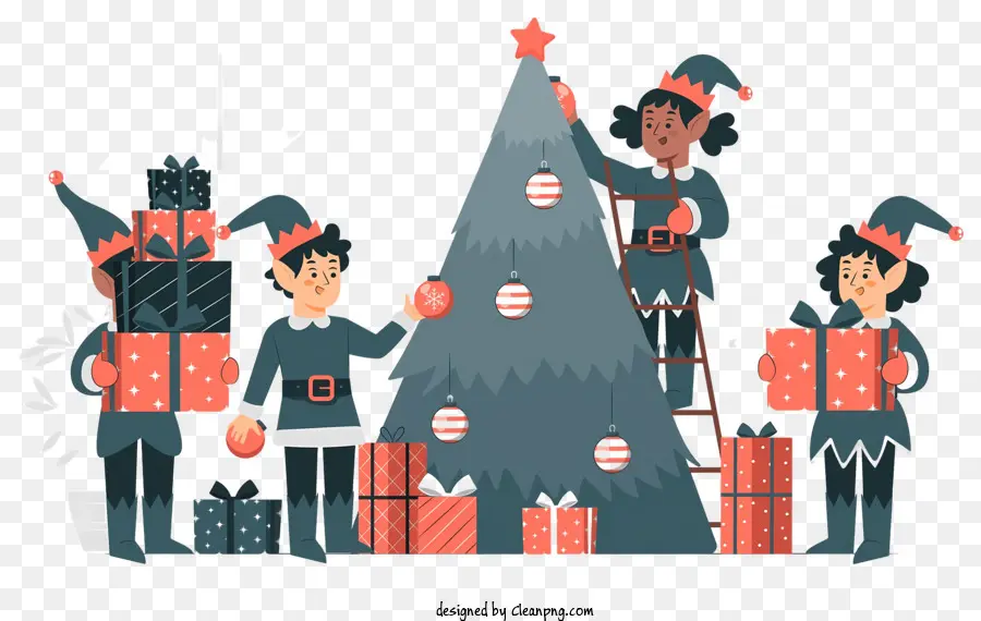 Los Elfos，árbol De Navidad PNG