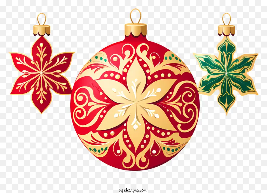 Adornos De Navidad，Decoraciones De Rojo Y Oro PNG