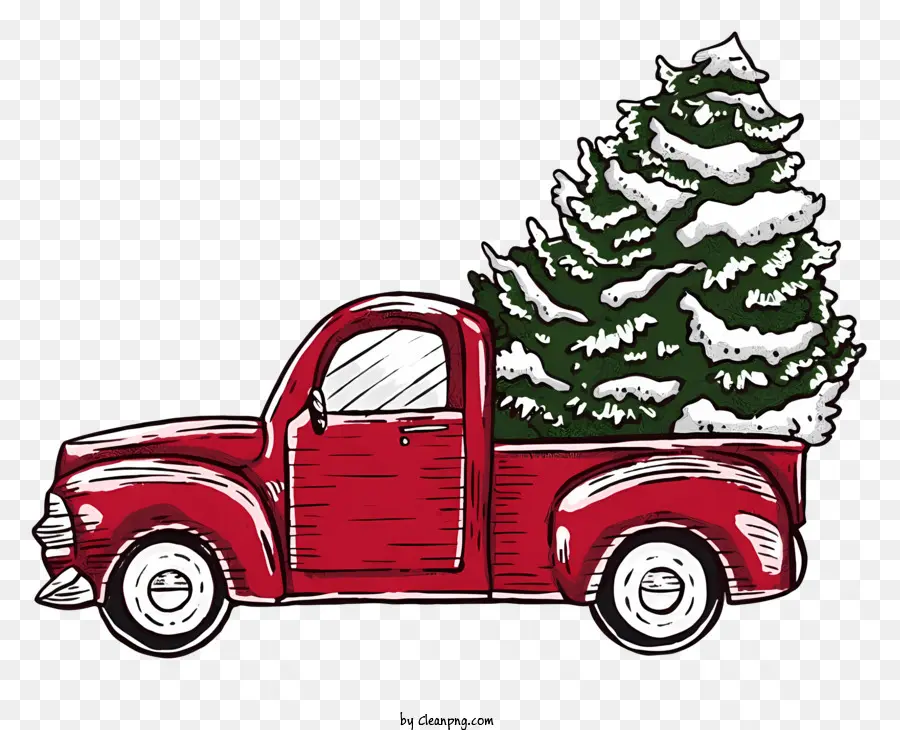 Camioneta Roja Vintage，árbol De Navidad PNG