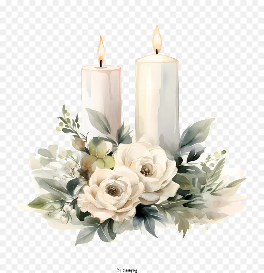 Día De Los Difuntos，Velas Con Flores PNG